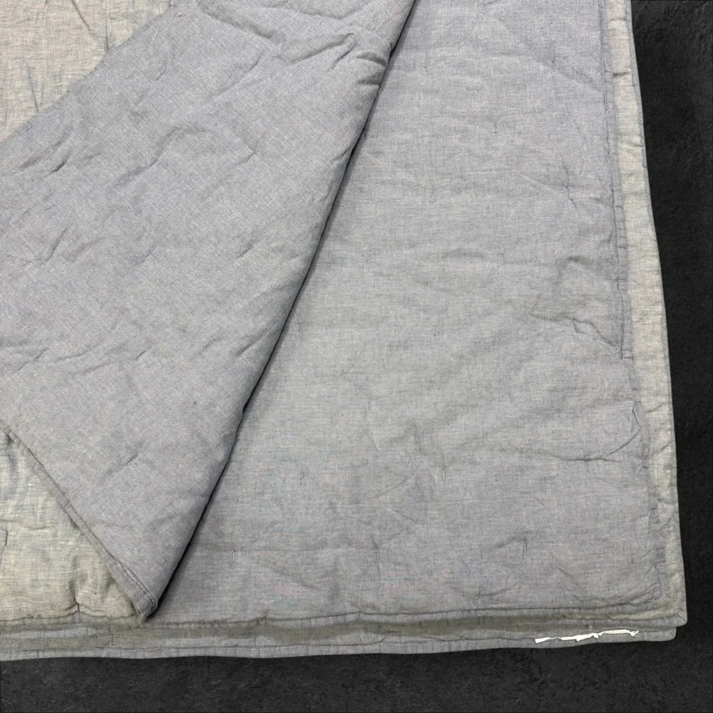 Pottery Barn King Belgian Linen Quilt Comforter 1 Standard Sham Light Blue